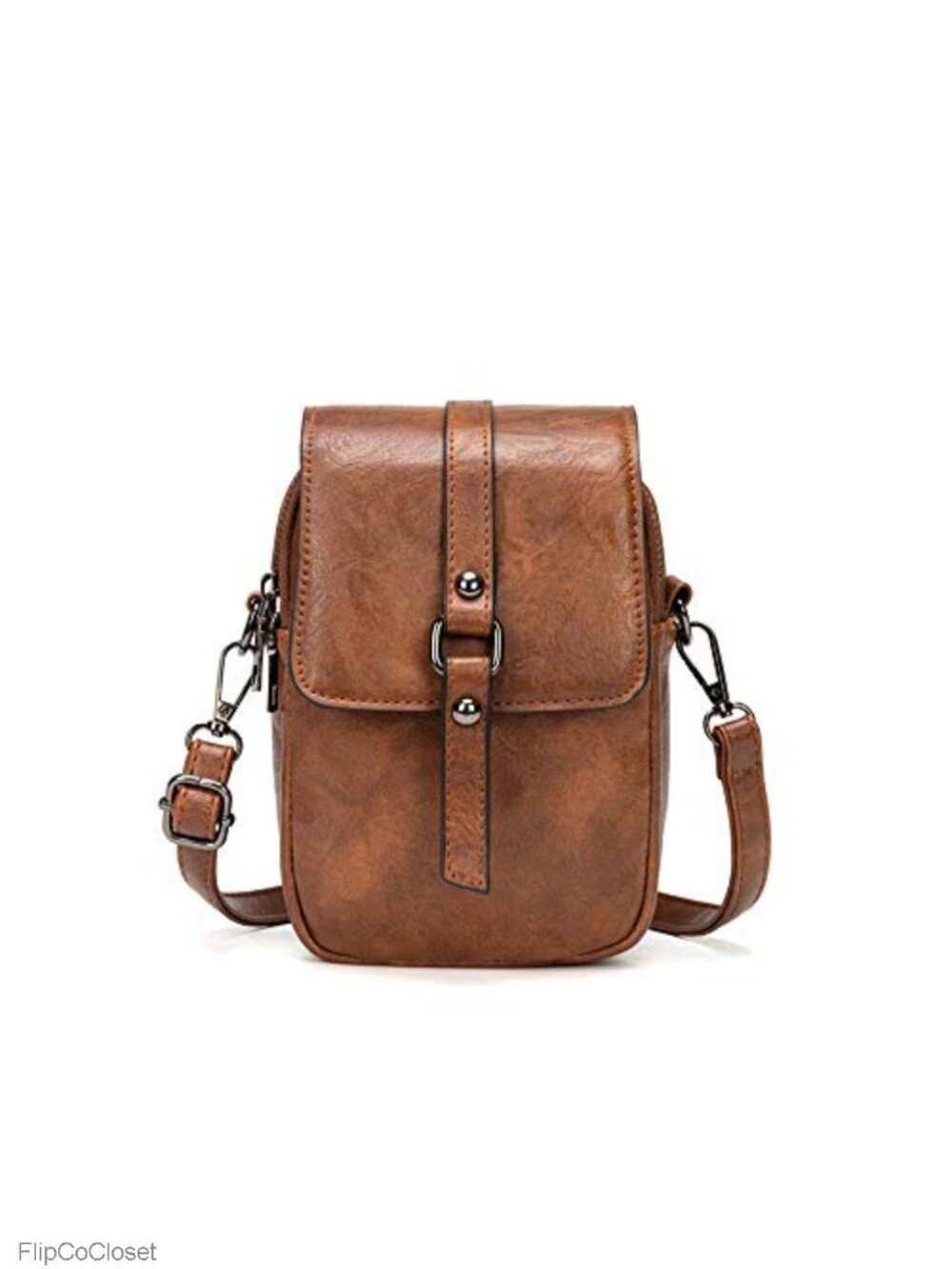 Small PU Leather Crossbody Phone Bag Adjustable Strap Vintage Shoulder Purse